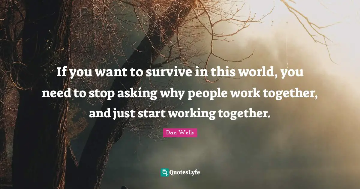 Dan Wells Quotes: "If you want to survive in this world, you need to stop asking why people work together, and just start working together."