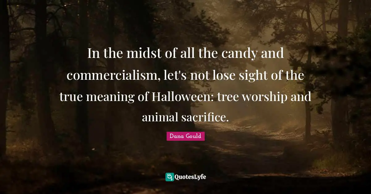 Dana Gould Quotes: "In the midst of all the candy and commercialism, let's not lose sight of the true meaning of Halloween: tree worship and animal sacrifice."
