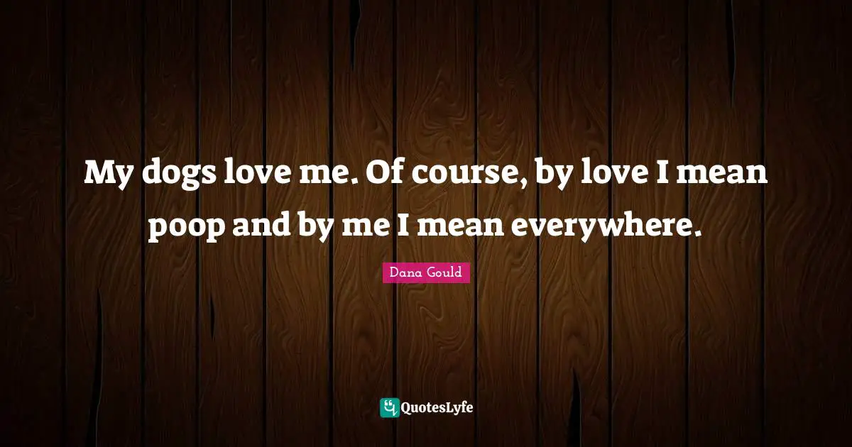Dana Gould Quotes: "My dogs love me. Of course, by love I mean poop and by me I mean everywhere."