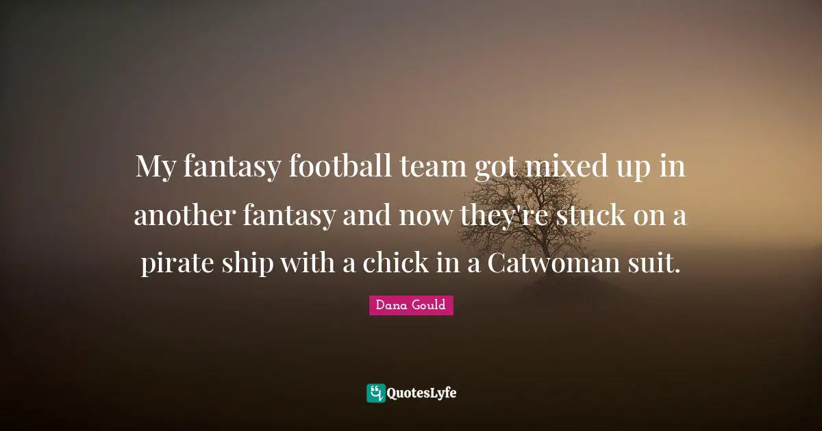 Dana Gould Quotes: "My fantasy football team got mixed up in another fantasy and now they're stuck on a pirate ship with a chick in a Catwoman suit."