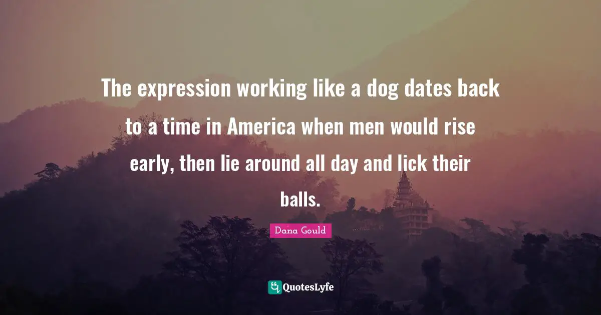 Dana Gould Quotes: "The expression working like a dog dates back to a time in America when men would rise early, then lie around all day and lick their balls."