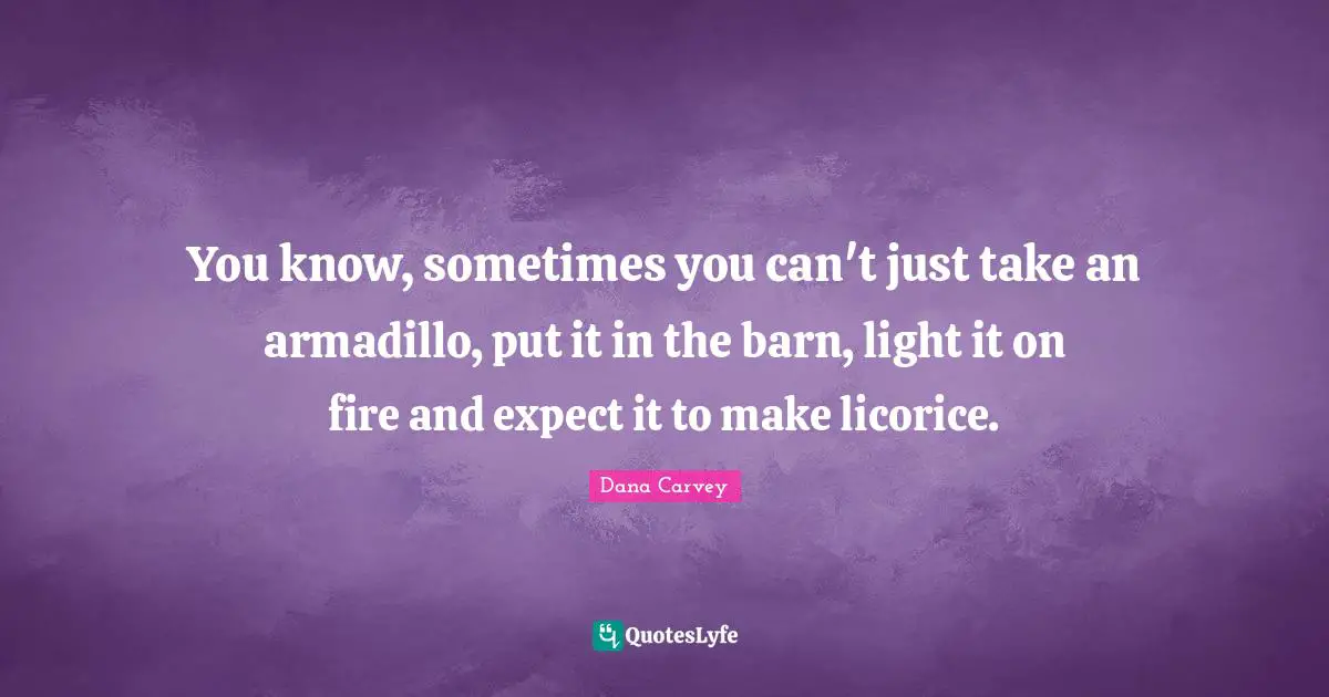 You know, sometimes you can't just take an armadillo, put it in the barn, light it on fire and expect it to make licorice.