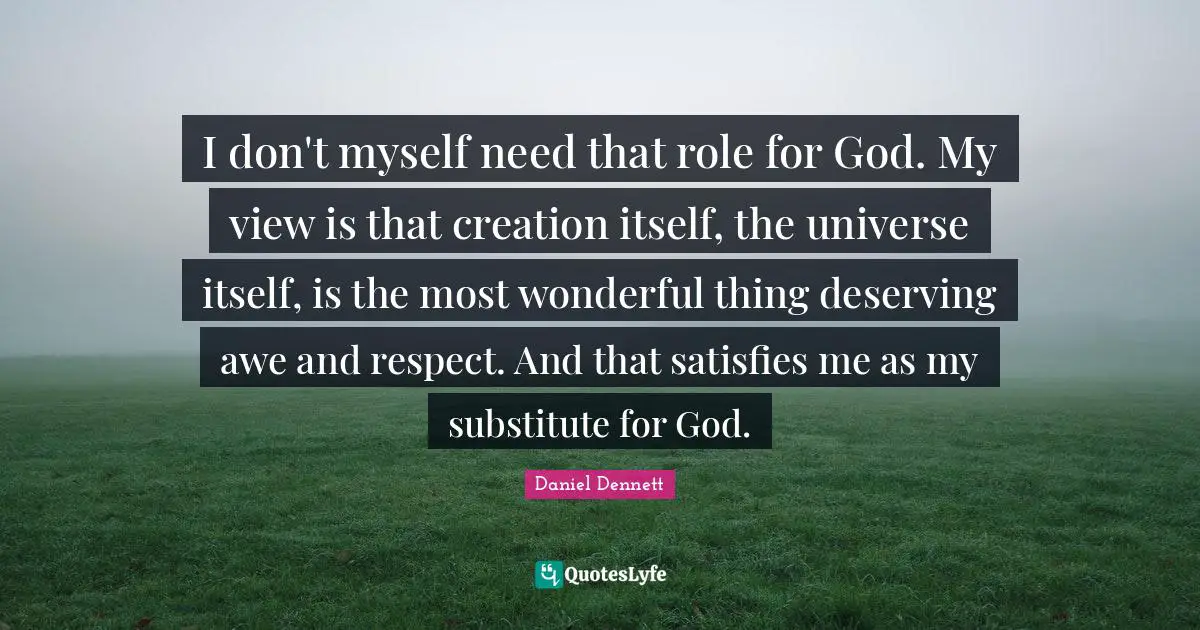 I don't myself need that role for God. My view is that creation itself, the universe itself, is the most wonderful thing deserving awe and respect. And that satisfies me as my substitute for God.