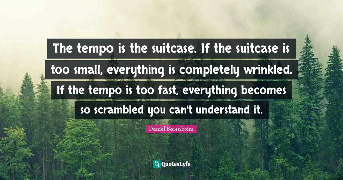 The tempo is the suitcase. If the suitcase is too small, everything is completely wrinkled. If the tempo is too fast, everything becomes so scrambled you can't understand it.