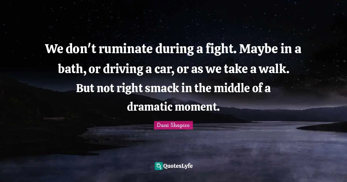 We don't ruminate during a fight. Maybe in a bath, or driving a car, or as we take a walk. But not right smack in the middle of a dramatic moment.