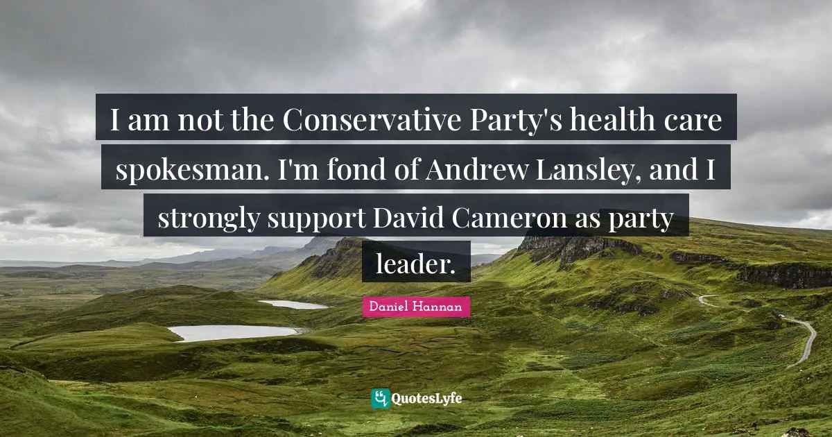 I am not the Conservative Party's health care spokesman. I'm fond of Andrew Lansley, and I strongly support David Cameron as party leader.