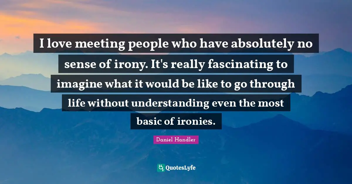 I love meeting people who have absolutely no sense of irony. It's really fascinating to imagine what it would be like to go through life without understanding even the most basic of ironies.