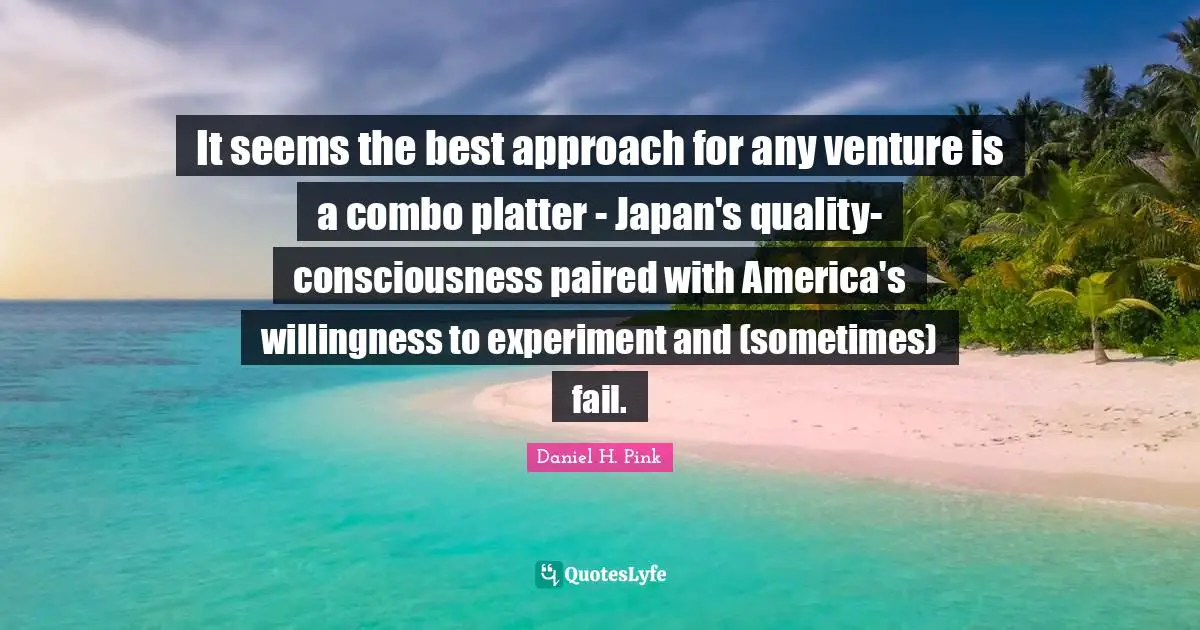 It seems the best approach for any venture is a combo platter - Japan's quality-consciousness paired with America's willingness to experiment and (sometimes) fail.