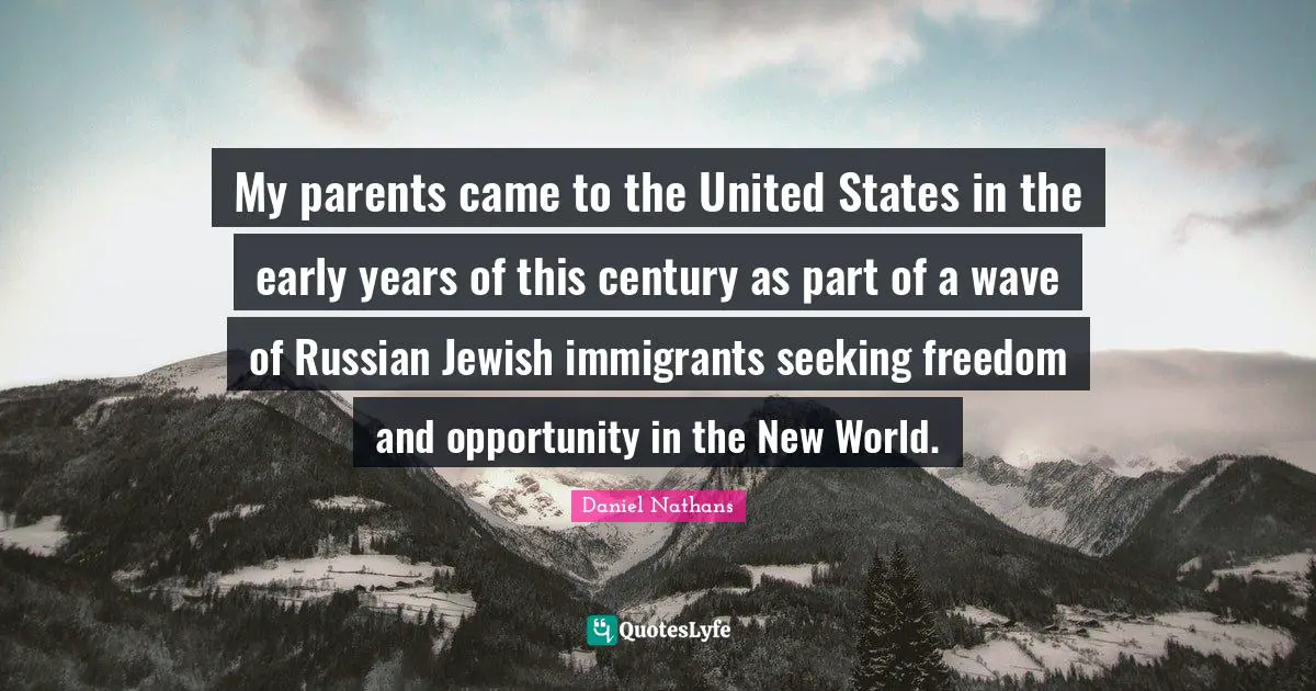 My parents came to the United States in the early years of this century as part of a wave of Russian Jewish immigrants seeking freedom and opportunity in the New World.