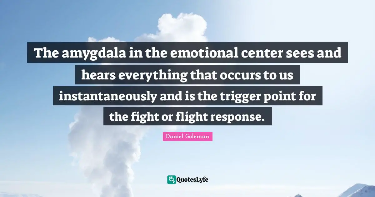 The amygdala in the emotional center sees and hears everything that occurs to us instantaneously and is the trigger point for the fight or flight response.
