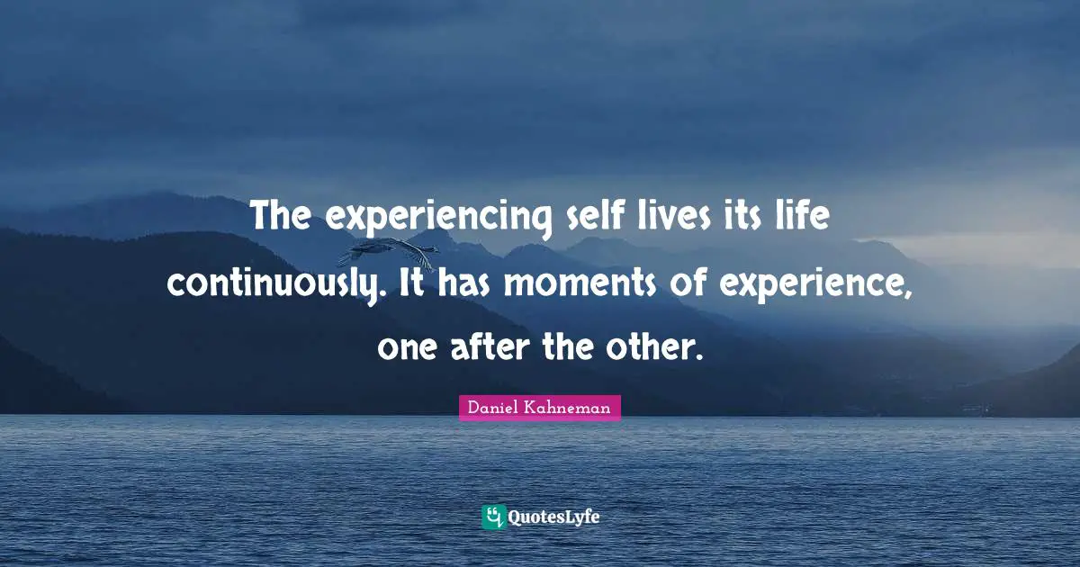 The experiencing self lives its life continuously. It has moments of experience, one after the other.