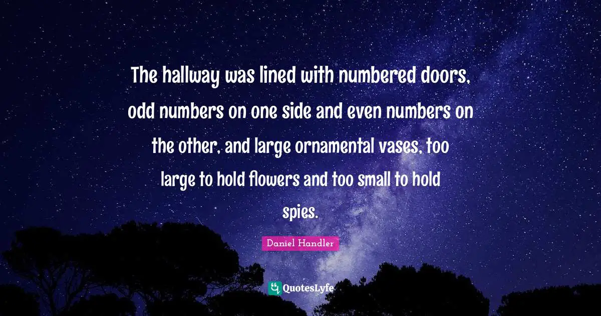 Odd Numbers Quotes: "The hallway was lined with numbered doors, odd numbers on one side and even numbers on the other, and large ornamental vases, too large to hold flowers and too small to hold spies."