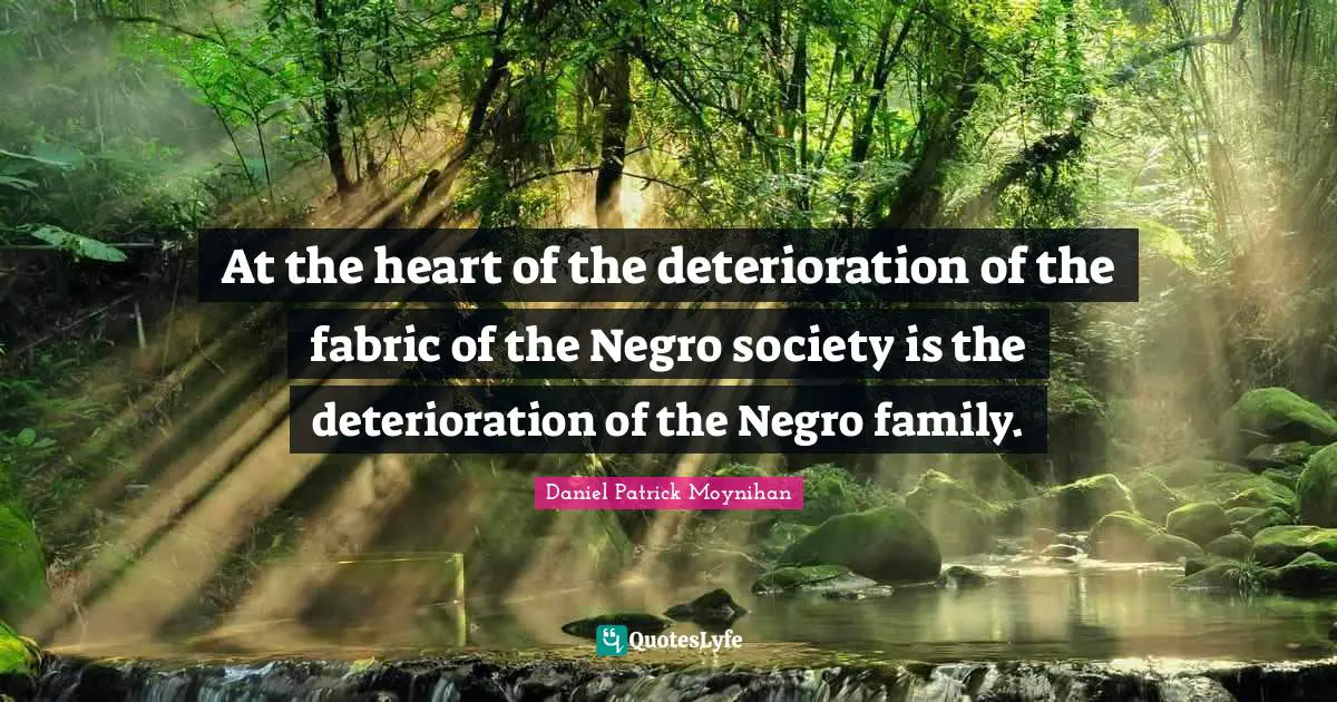 Daniel Patrick Moynihan Quotes: "At the heart of the deterioration of the fabric of the Negro society is the deterioration of the Negro family."