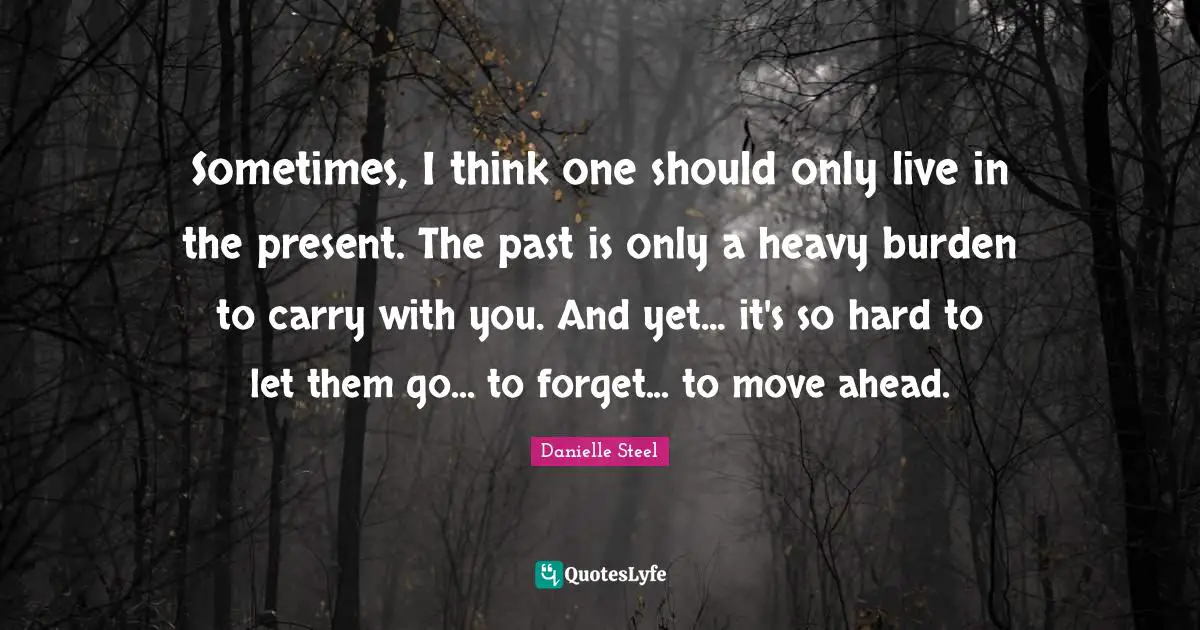 Sometimes, I think one should only live in the present. The past is only a heavy burden to carry with you. And yet... it's so hard to let them go... to forget... to move ahead.