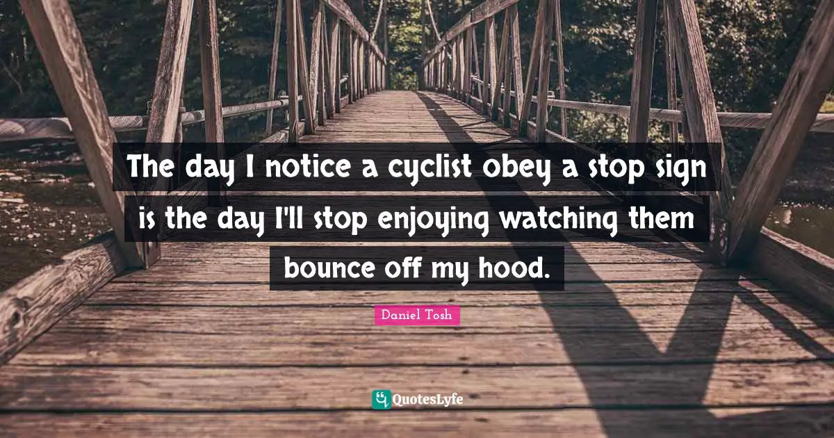 The day I notice a cyclist obey a stop sign is the day I'll stop enjoying watching them bounce off my hood.