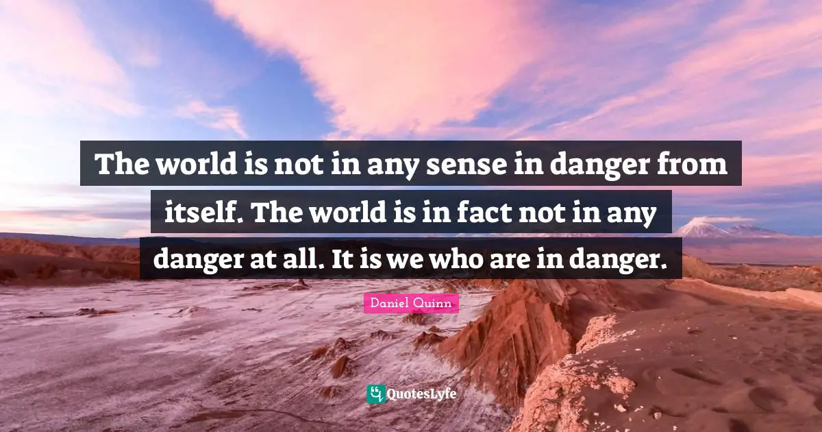 The world is not in any sense in danger from itself. The world is in fact not in any danger at all. It is we who are in danger.
