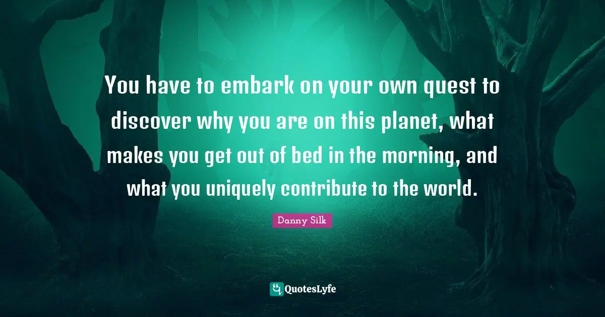 You have to embark on your own quest to discover why you are on this planet, what makes you get out of bed in the morning, and what you uniquely contribute to the world.
