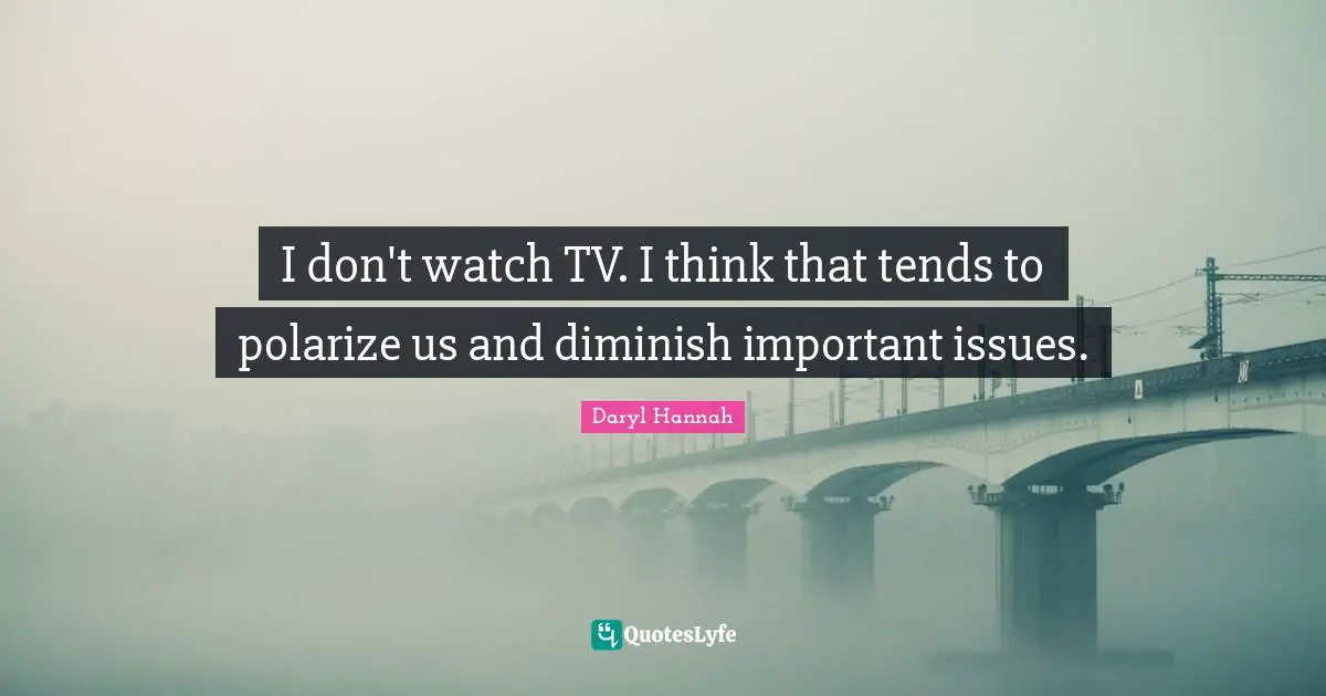Daryl Hannah Quotes: "I don't watch TV. I think that tends to polarize us and diminish important issues."