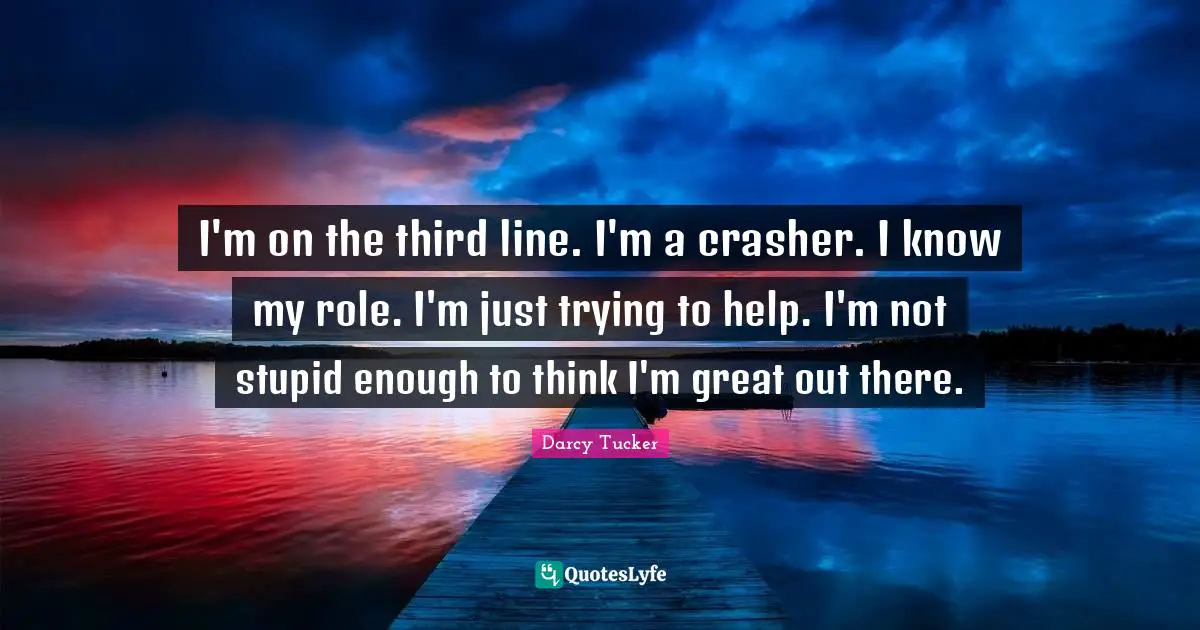 I'm on the third line. I'm a crasher. I know my role. I'm just trying to help. I'm not stupid enough to think I'm great out there.