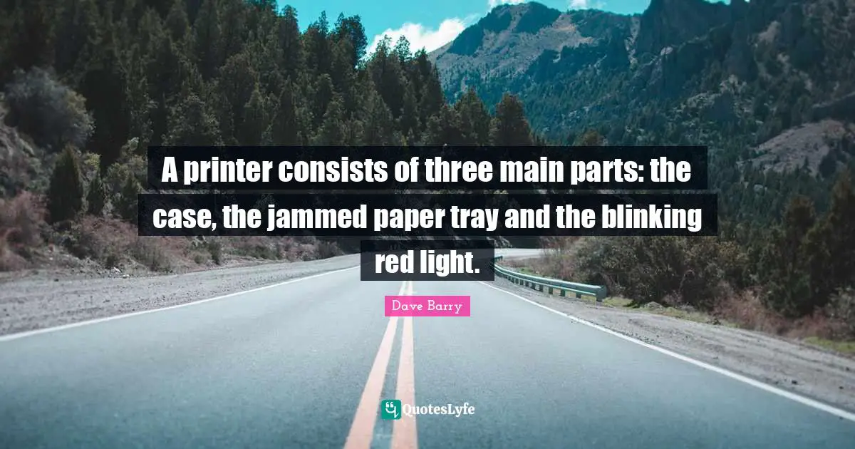 A printer consists of three main parts: the case, the jammed paper tray and the blinking red light.