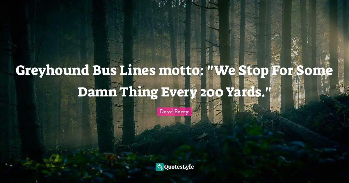Greyhound Bus Lines motto: "We Stop For Some Damn Thing Every 200 Yards."