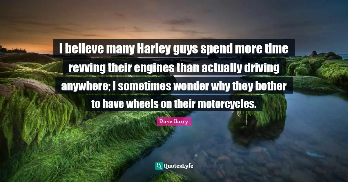 I believe many Harley guys spend more time revving their engines than actually driving anywhere; I sometimes wonder why they bother to have wheels on their motorcycles.