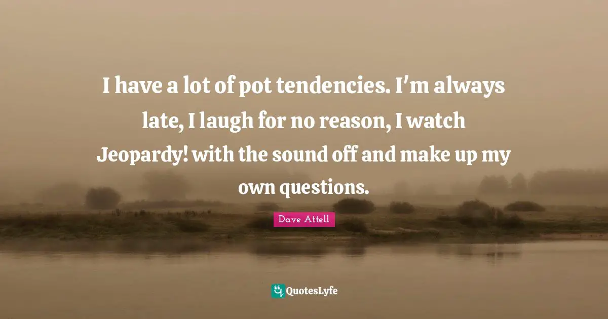 I have a lot of pot tendencies. I'm always late, I laugh for no reason, I watch Jeopardy! with the sound off and make up my own questions.