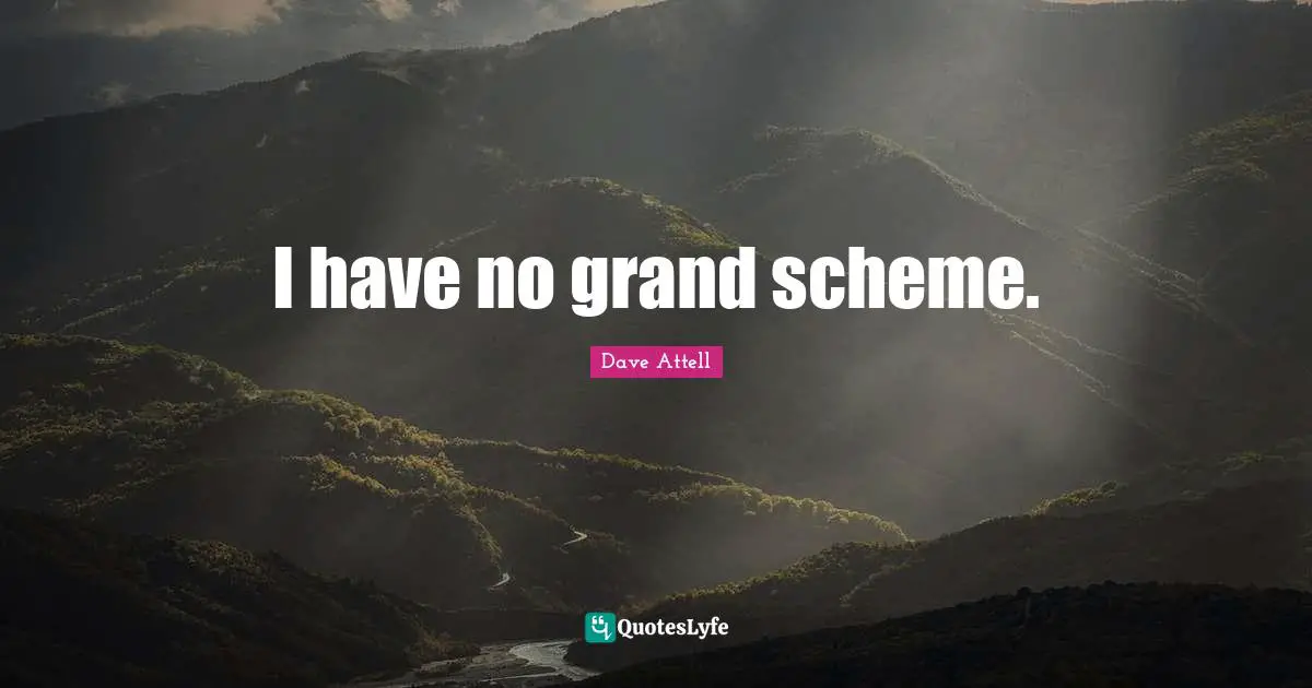 I have no grand scheme.