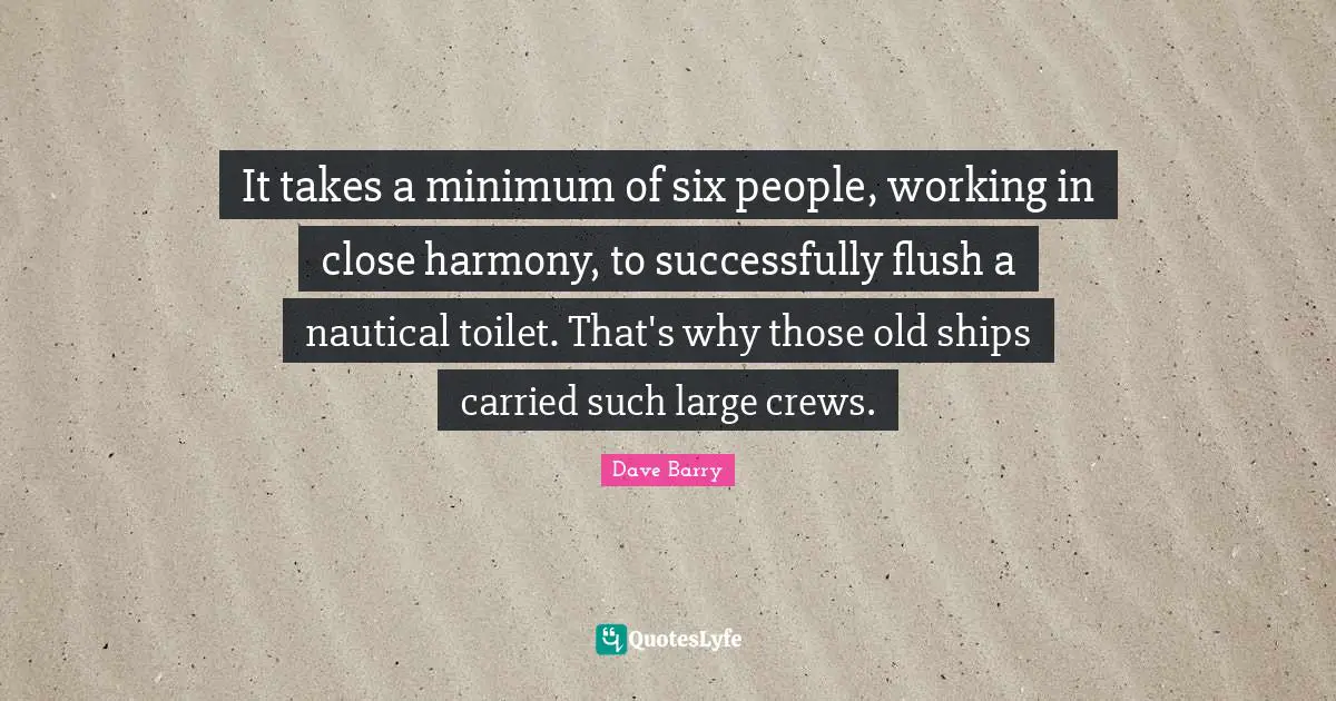 It takes a minimum of six people, working in close harmony, to successfully flush a nautical toilet. That's why those old ships carried such large crews.