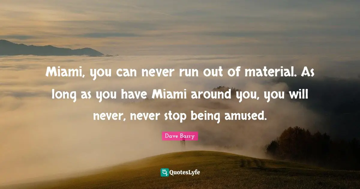 Miami, you can never run out of material. As long as you have Miami around you, you will never, never stop being amused.
