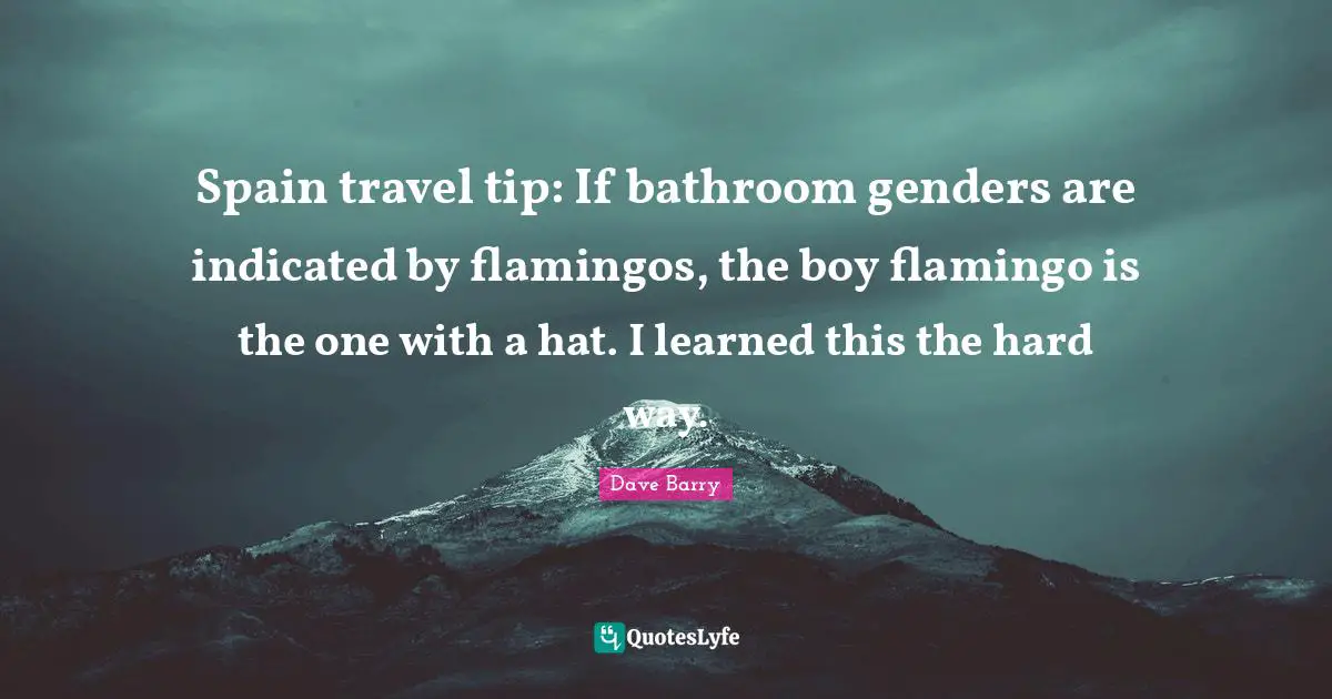 Boys Quotes: "Spain travel tip: If bathroom genders are indicated by flamingos, the boy flamingo is the one with a hat. I learned this the hard way."