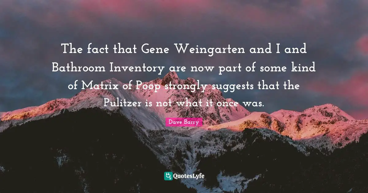 The fact that Gene Weingarten and I and Bathroom Inventory are now part of some kind of Matrix of Poop strongly suggests that the Pulitzer is not what it once was.
