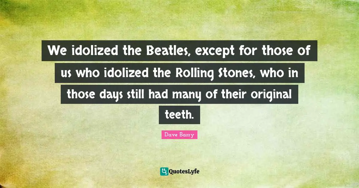 We idolized the Beatles, except for those of us who idolized the Rolling Stones, who in those days still had many of their original teeth.