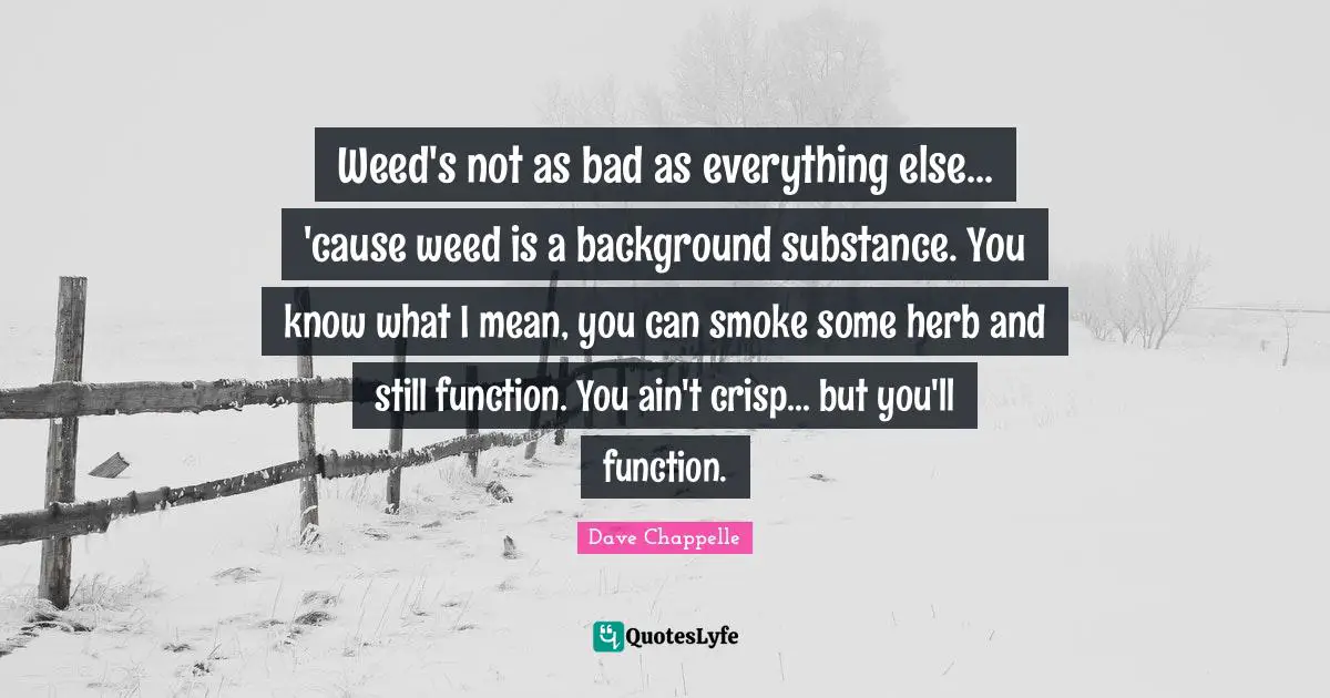 Weed's not as bad as everything else... 'cause weed is a background substance. You know what I mean, you can smoke some herb and still function. You ain't crisp... but you'll function.