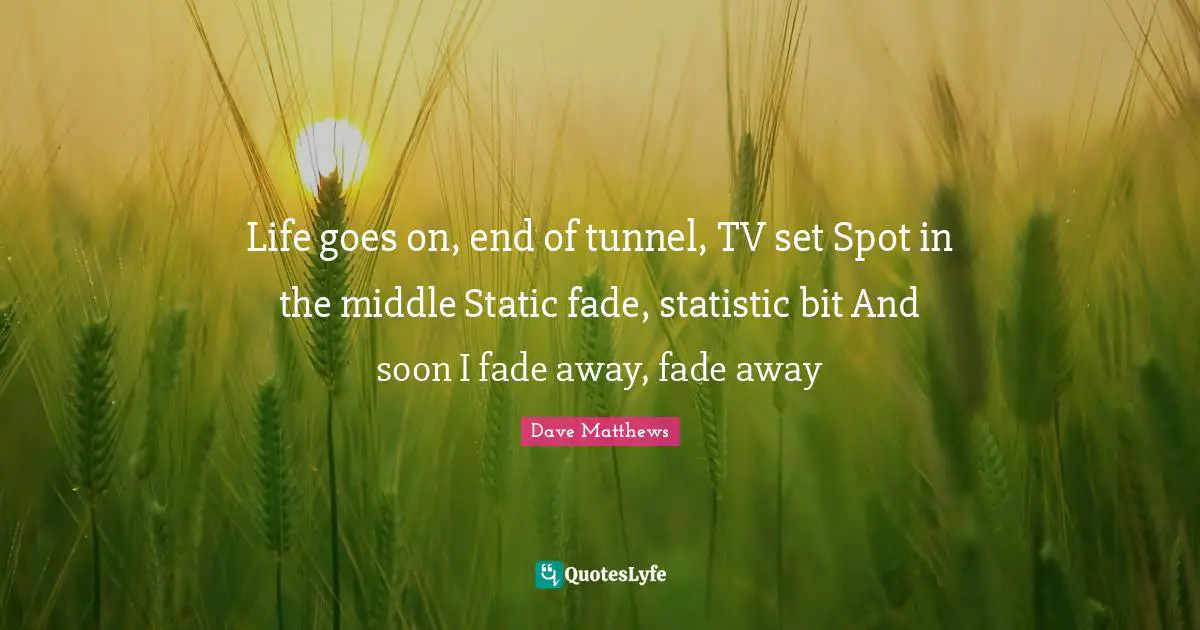 Life goes on, end of tunnel, TV set Spot in the middle Static fade, statistic bit And soon I fade away, fade away
