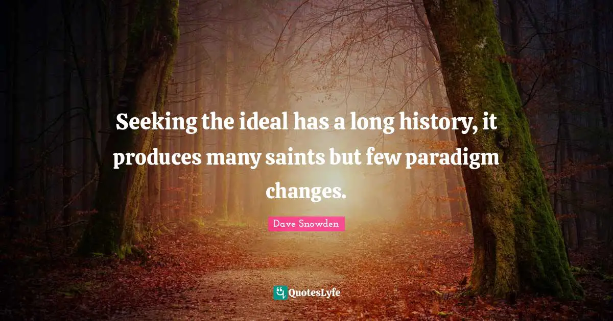Seeking the ideal has a long history, it produces many saints but few paradigm changes.