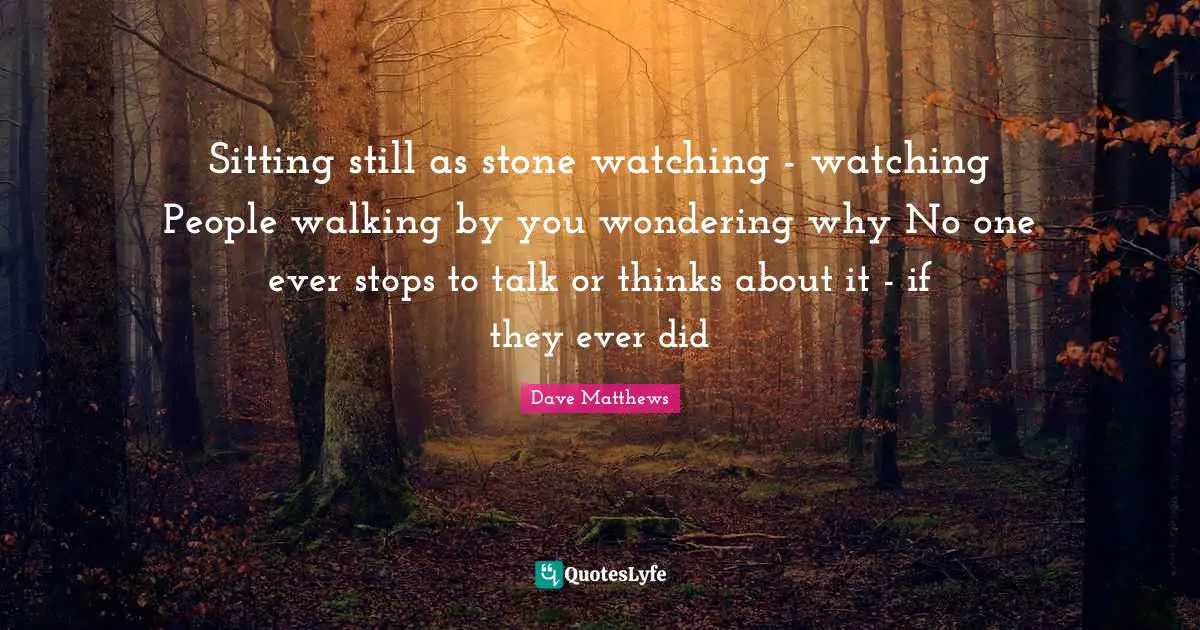 Sitting still as stone watching - watching People walking by you wondering why No one ever stops to talk or thinks about it - if they ever did