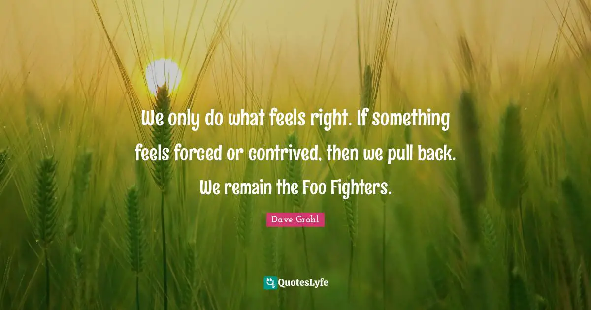 Foo Fighters Quotes: "We only do what feels right. If something feels forced or contrived, then we pull back. We remain the Foo Fighters."