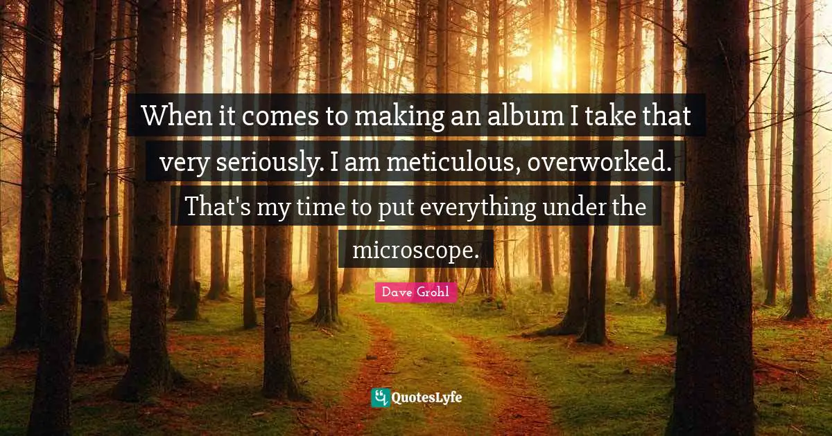 When it comes to making an album I take that very seriously. I am meticulous, overworked. That's my time to put everything under the microscope.