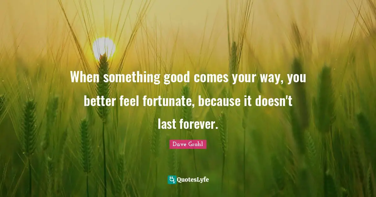 When something good comes your way, you better feel fortunate, because it doesn't last forever.