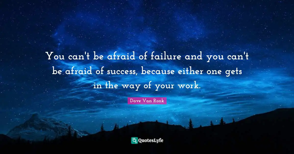 You can't be afraid of failure and you can't be afraid of success, because either one gets in the way of your work.