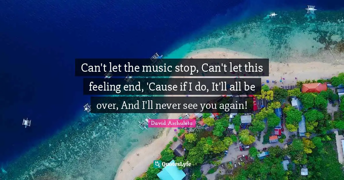 Can't let the music stop, Can't let this feeling end, 'Cause if I do, It'll all be over, And I'll never see you again!