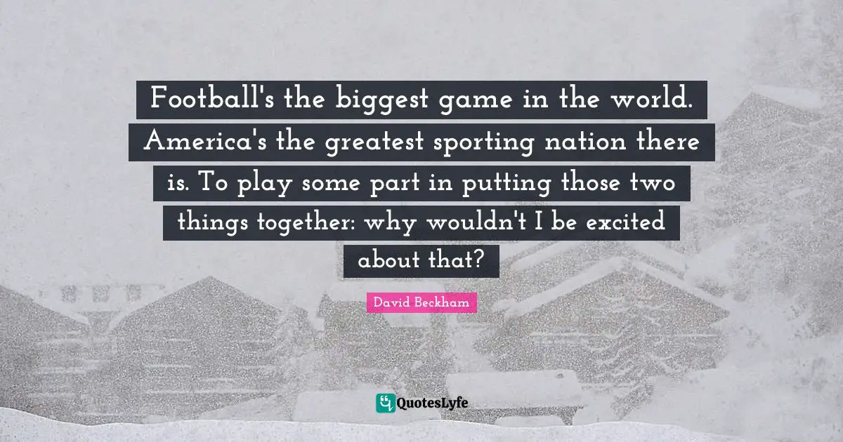 Football's the biggest game in the world. America's the greatest sporting nation there is. To play some part in putting those two things together: why wouldn't I be excited about that?