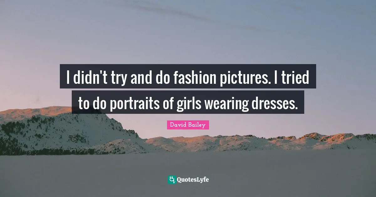 David Bailey Quotes: "I didn't try and do fashion pictures. I tried to do portraits of girls wearing dresses."