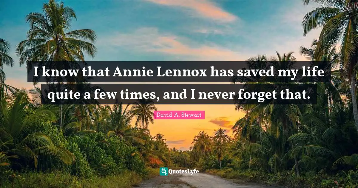 I know that Annie Lennox has saved my life quite a few times, and I never forget that.