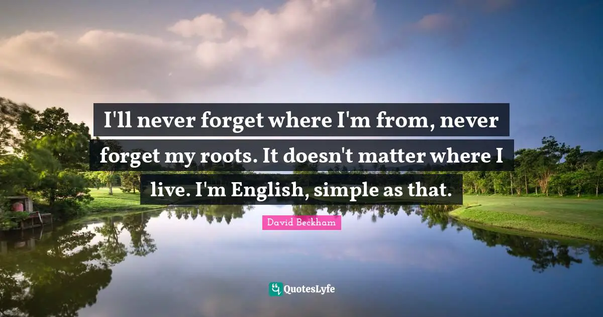 I'll never forget where I'm from, never forget my roots. It doesn't matter where I live. I'm English, simple as that.