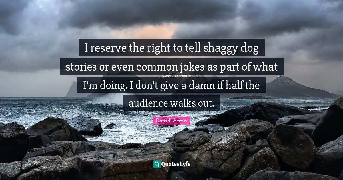 I reserve the right to tell shaggy dog stories or even common jokes as part of what I'm doing. I don't give a damn if half the audience walks out.