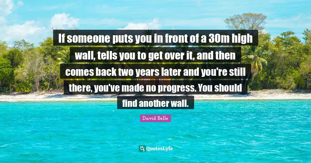 Two Years Quotes: "If someone puts you in front of a 30m high wall, tells you to get over it, and then comes back two years later and you're still there, you've made no progress. You should find another wall."