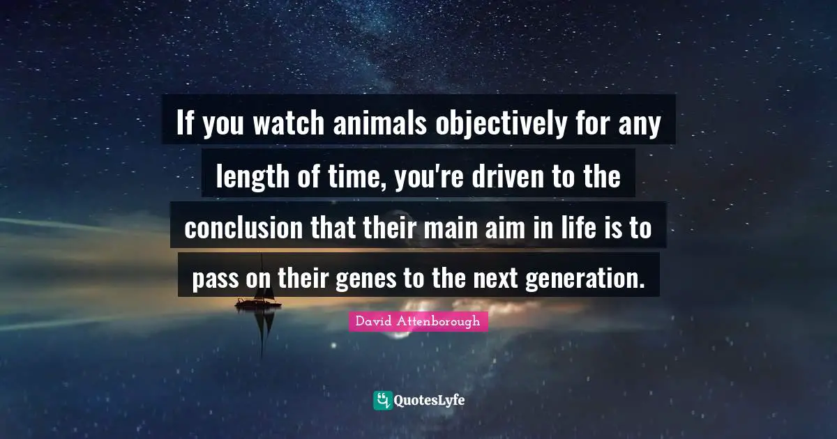 If you watch animals objectively for any length of time, you're driven to the conclusion that their main aim in life is to pass on their genes to the next generation.
