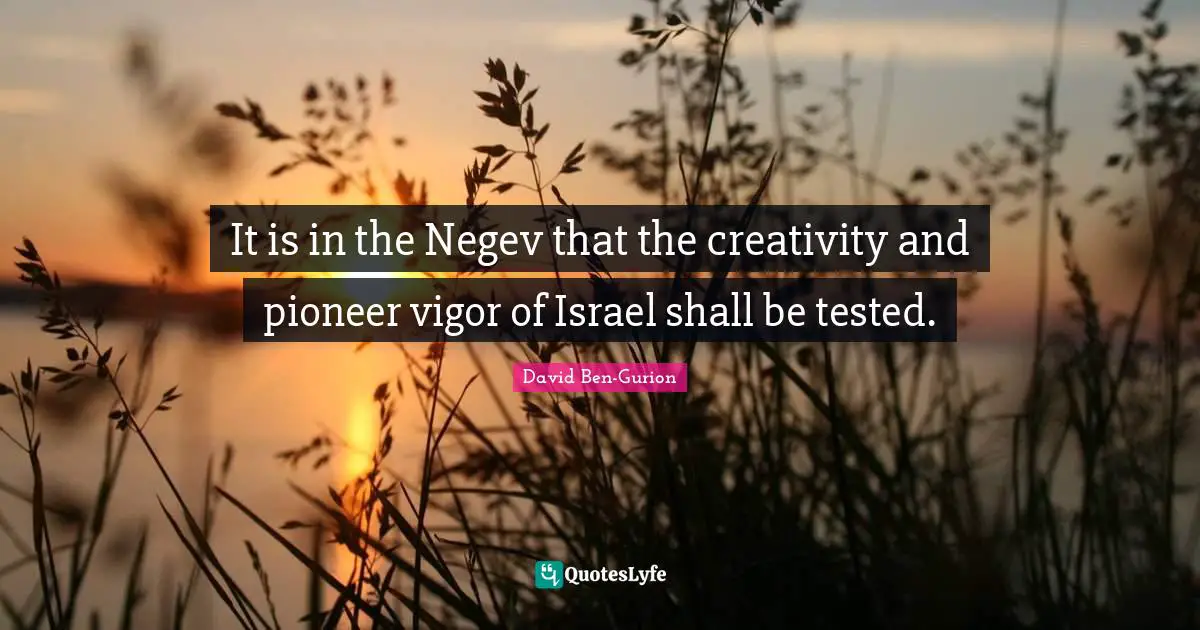 Israel Quotes: "It is in the Negev that the creativity and pioneer vigor of Israel shall be tested."